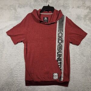 Ecko Unltd Mens Short Sleeve Hoodie‎ Red Heathered Casual Pullover Medium *